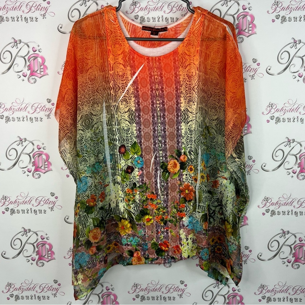 Mushka by sienna rose flowers geometric Orange Floral Women's Top